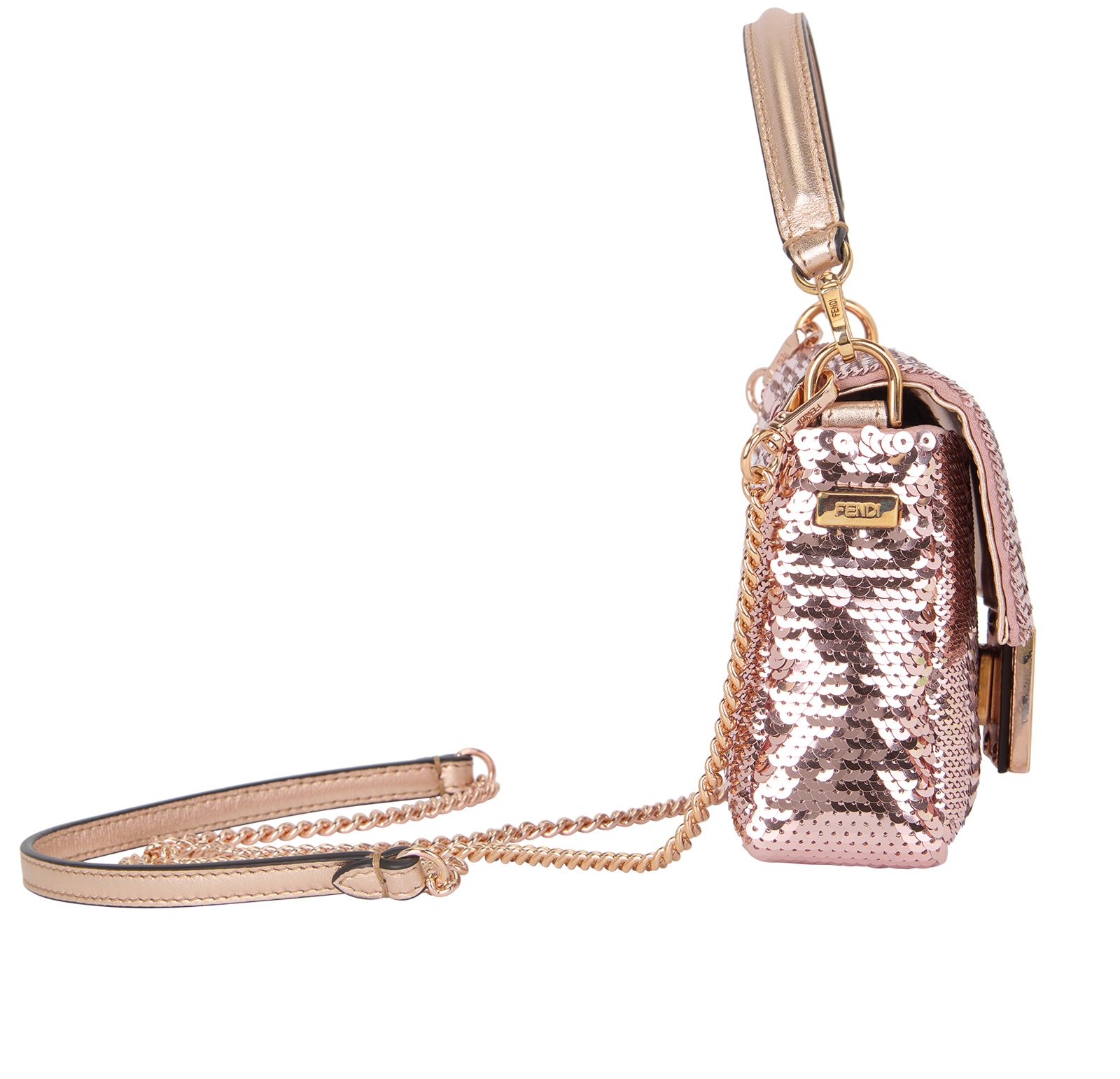 Mini Baguette, &pound;1,100, Handbags, Pink/Rose Gold, Leather/Sequins, Side view